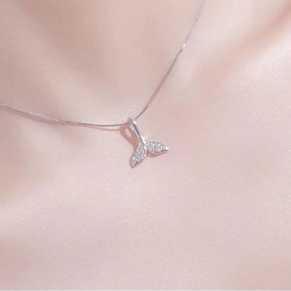 Silver Mermaid Tail Necklace Nautical whale tail  925silver pl 18